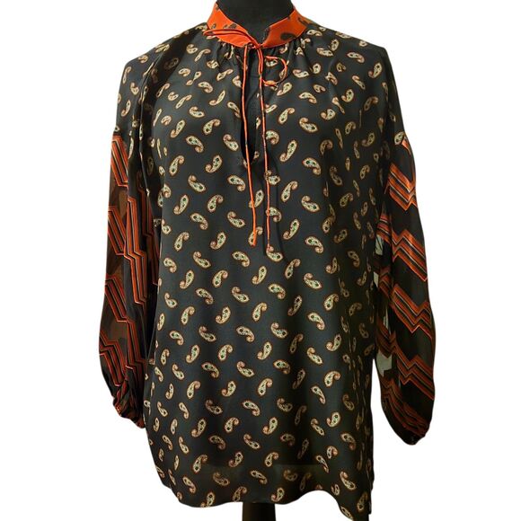 Alice + Olivia M Silk Blouse Paisley Top Asha Chevron Artsy Old Money Luxury - Picture 1 of 11